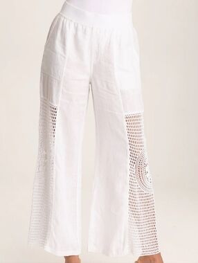 XCVI White Crochet-Panel Wide Leg Pants